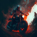 death biker riding a bike in the fire