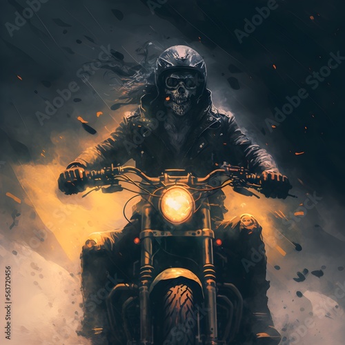 hell biker with a skull mask