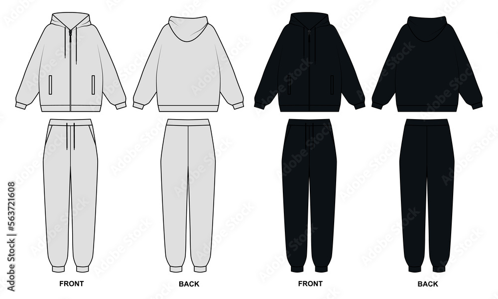 set of clothes for people. Vector outline drawing of a hoodie and ...