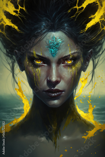 ethereal siren, female zombie, dark fantasy, magician, evil, art illustration 