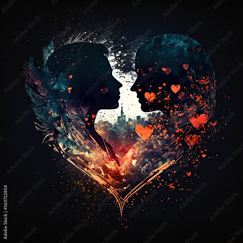 Heart. Double exposure heart. love poster. generative ai. valentines day background. - obrazy, fototapety, plakaty 