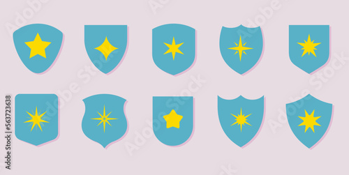 Superhero shields with stars. Super power and safe, shield silhouettes set. Safety and legally, vector knight or heroes accessories collection