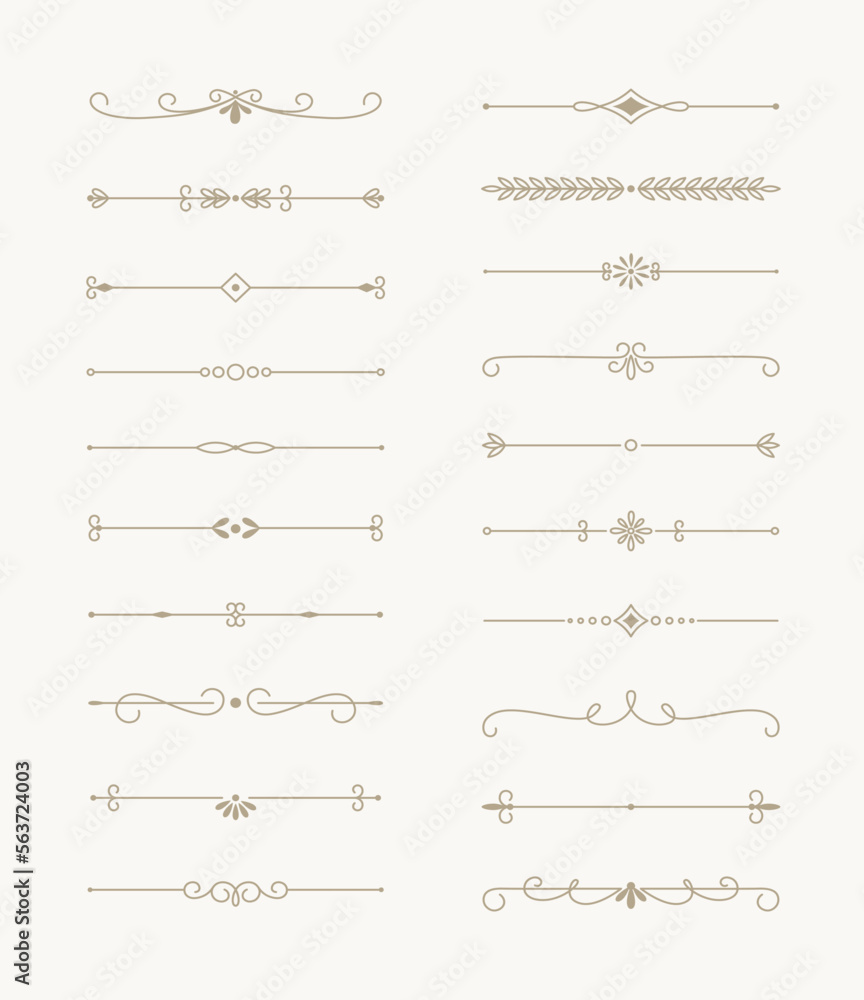 Line script ornaments. Decorative flourishes dividers vector calligraphic embellishments filigree ornament elements - obrazy, fototapety, plakaty 