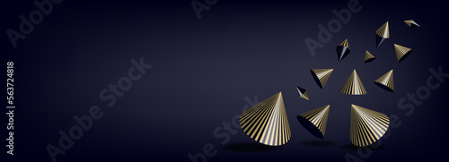 Vector abstract background with golden 3d shapes. Modern business, techno template for wallpaper, banner, background design.
