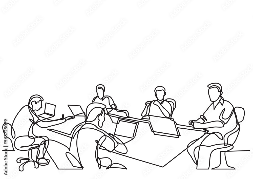 continuous line drawing vector illustration with FULLY EDITABLE STROKE of business meeting 3
