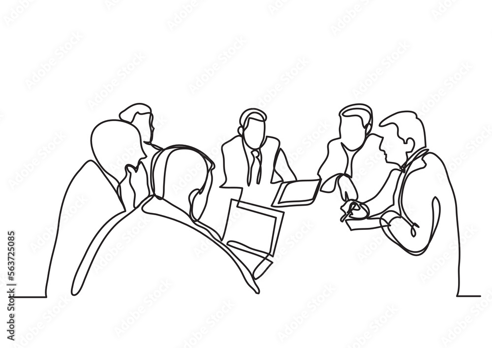 continuous line drawing vector illustration with FULLY EDITABLE STROKE of business meeting