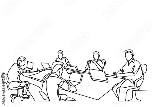 continuous line drawing vector illustration with FULLY EDITABLE STROKE of business meeting 3