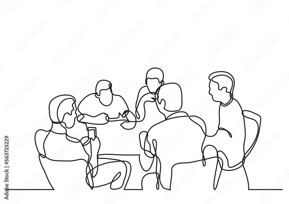 continuous line drawing vector illustration with FULLY EDITABLE STROKE of team meeting