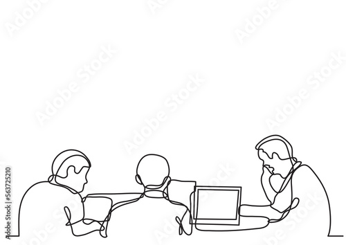 continuous line drawing vector illustration with FULLY EDITABLE STROKE of people working