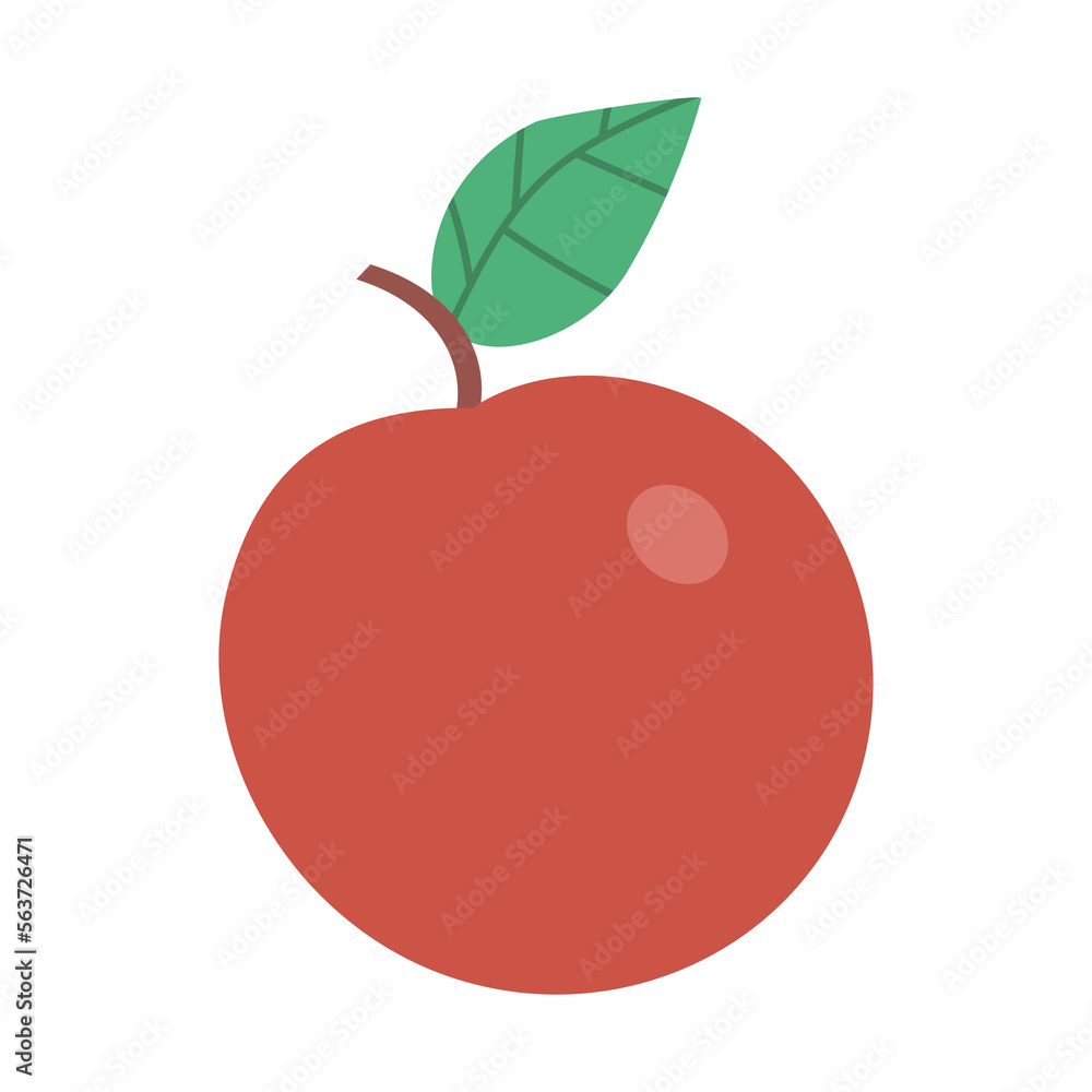 Fototapeta premium Red apple with leaf. Appetizing fruit for a healthy diet. Natural food. Flat vector illustration isolated on a white background