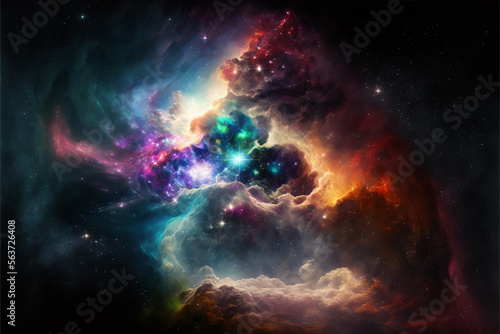 Outer deep vast space endless nebula galaxy wallpaper background. Cosmology and Astronomy. Ai generated © dragomirescu