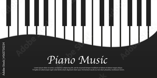 Piano music. Music background with piano keys illustration. Music concept. Piano keyboard logo. Music design template. Vector illustration