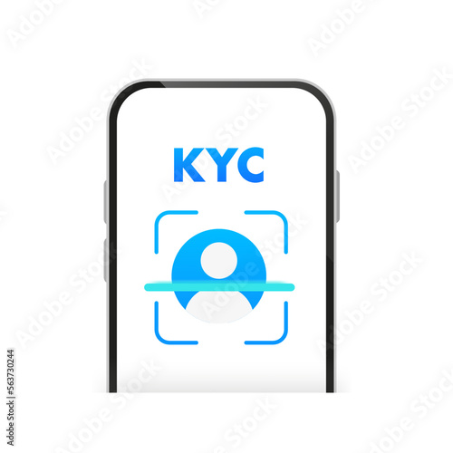 KYC - Know Your Customer vector icon design. Profile identity symbol isolated on white background. Personal information for identification concept. KYC Verification on the phone. Vector illustration