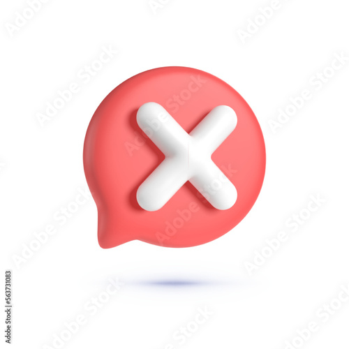Close, delete button. 3d button on white backdrop. Cross symbol. 3d vector icon. Cartoon minimal style. 3d vector render concept