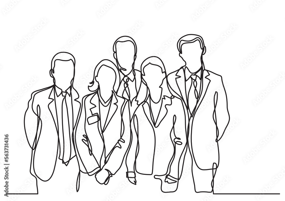 continuous line drawing vector illustration with FULLY EDITABLE STROKE of team of employees continuous line drawing vector illustration with FULLY EDITABLE STROKE of team of employees