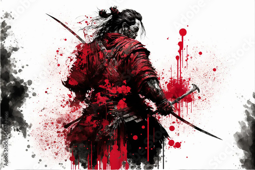 Samurai ink art digital red japan