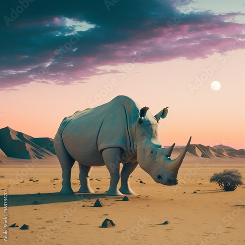 Rhino on the Planet, Animal, Generative AI © Melih