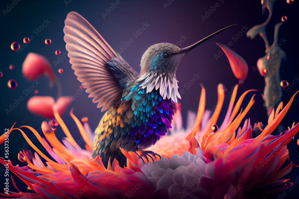 Obraz premium Hummingbird sitting on the flower. Generative AI.
