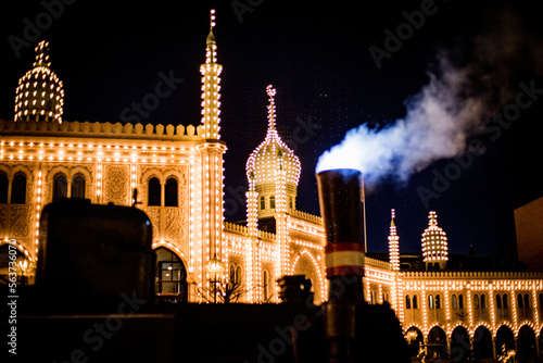 Photography Castle lit at Tivoli in Copenhagen, Denmark