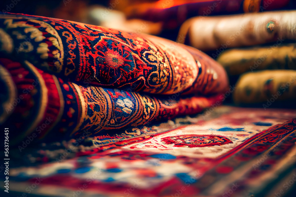  Traditional carpets from Middle East. Variety of the gorgeous oriental carpets. Generative AI. - obrazy, fototapety, plakaty 