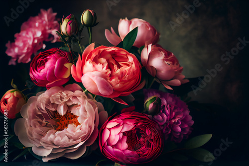 Fototapeta Naklejka Na Ścianę i Meble -  A pink peony bouquet.  Generative AI.