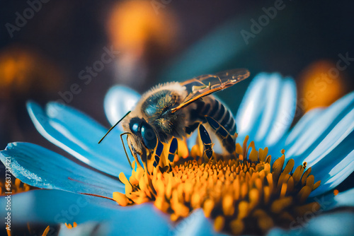 Bee On Flower. Generative AI.