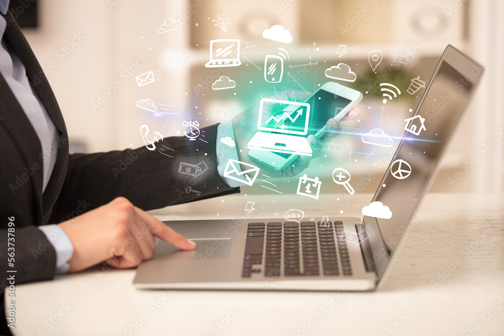 Businessman working on laptop with new business concept Businessman working on laptop with new business concept