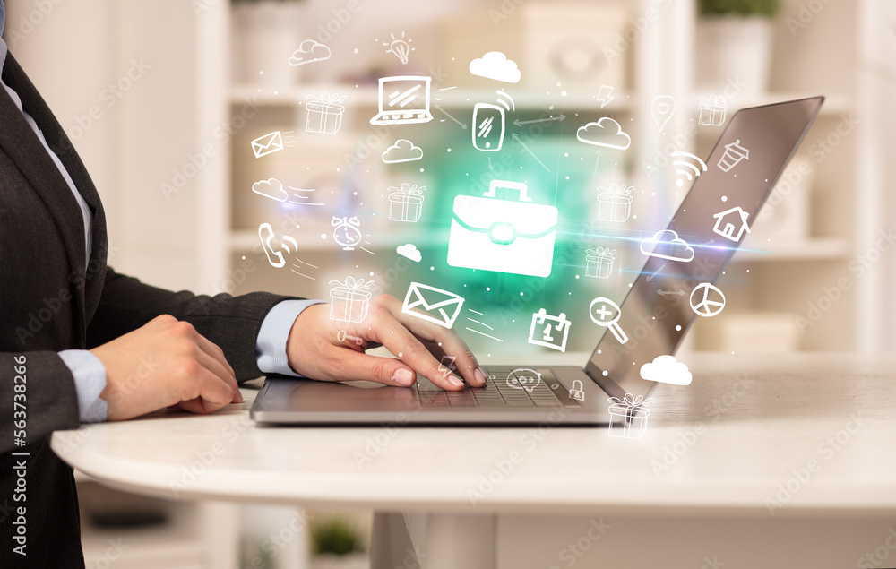 Businessman working on laptop with new business concept Businessman working on laptop with new business concept