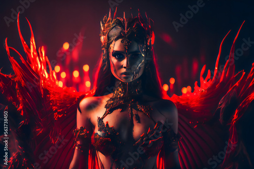 Female demon. Horror bloodthirsty ghost Woman.  Happy halloween day concept.  Generative AI. photo