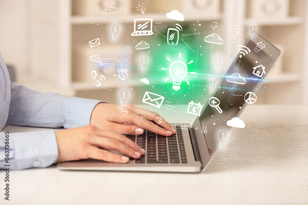 Businessman working on laptop with new business concept Businessman working on laptop with new business concept