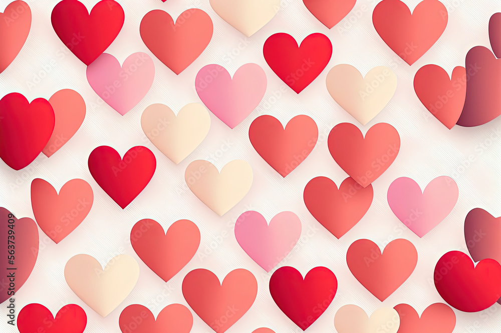 Seamless pattern of heart, red and pink hearts, generative ai