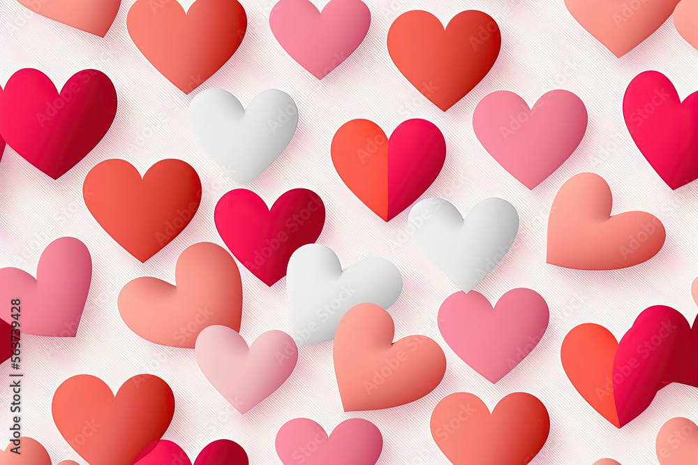 Seamless pattern of heart, white red and pink hearts, generative ai