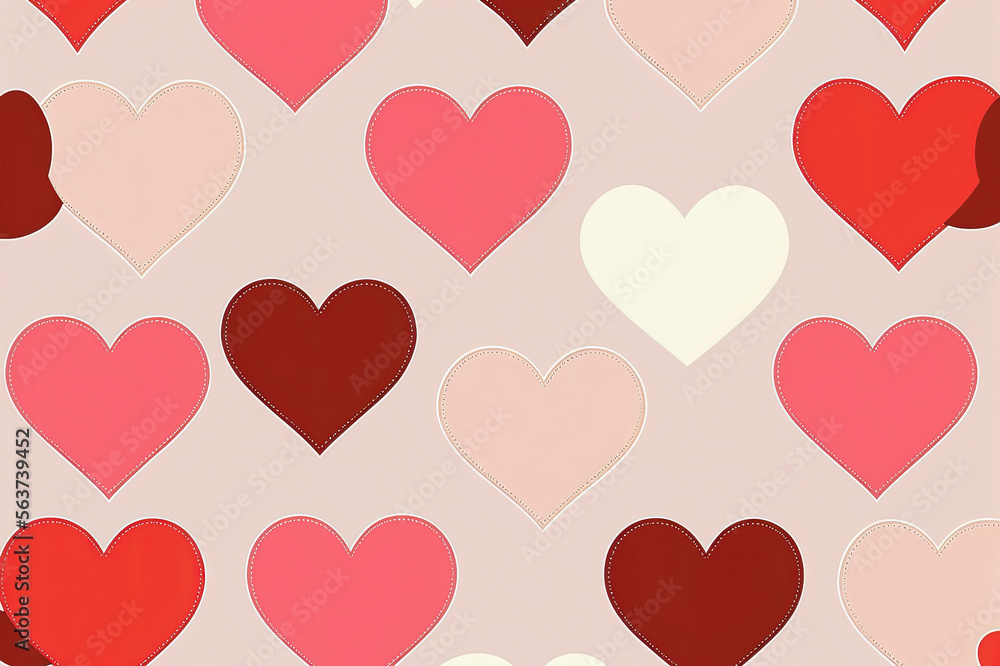 Seamless pattern of heart, red and pink hearts, generative ai