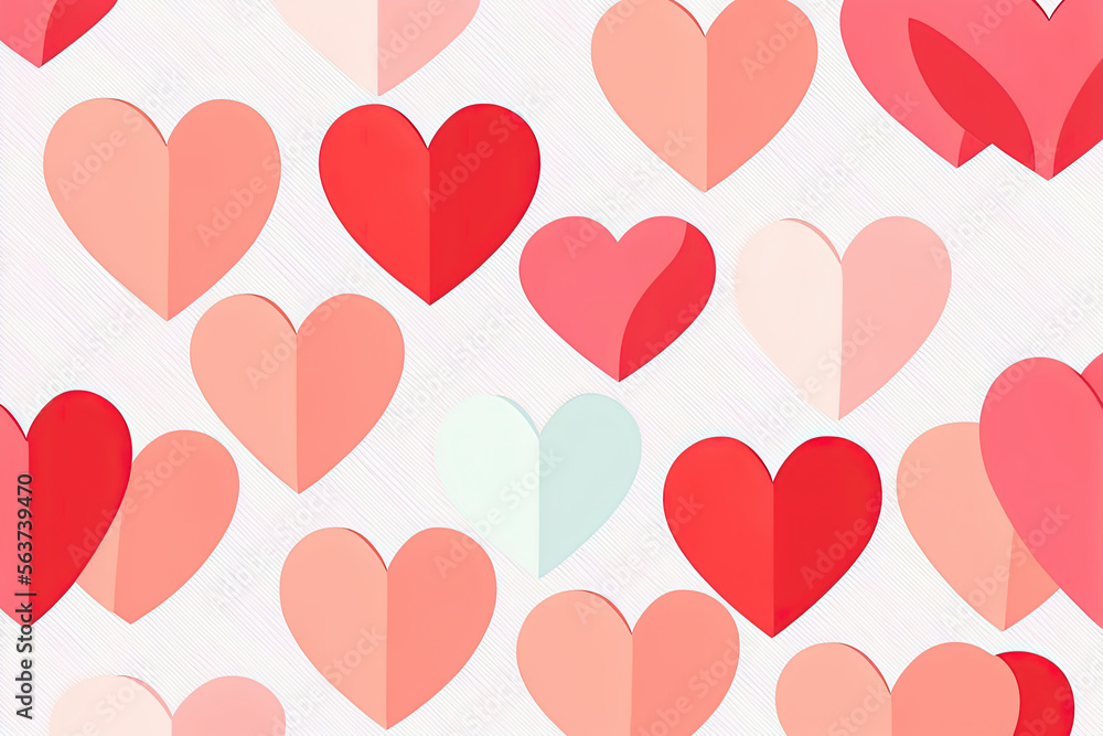 Seamless pattern of heart, red and pink hearts, generative ai