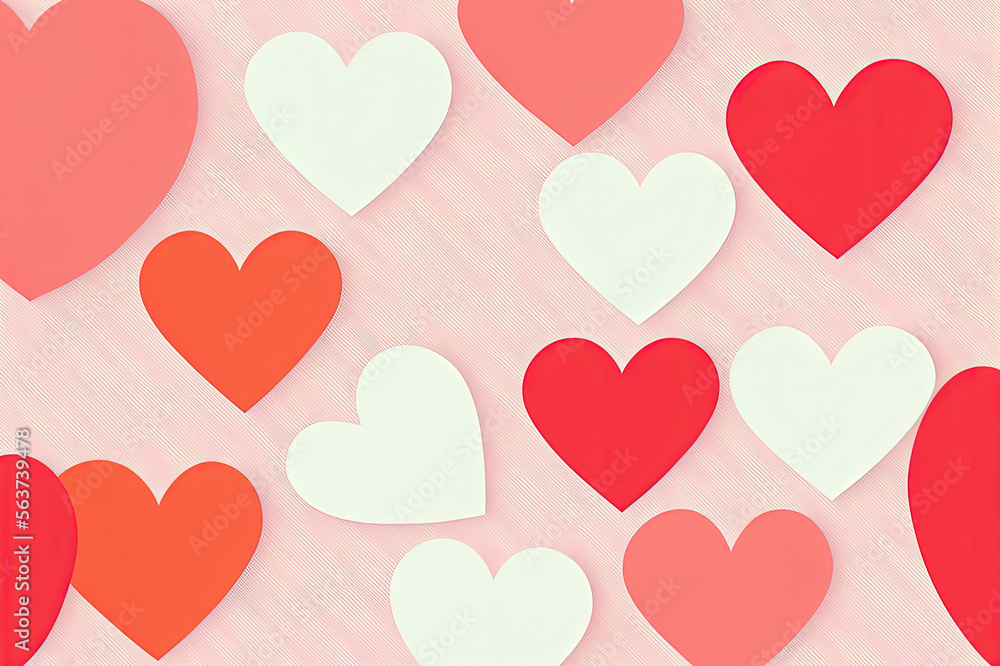 Seamless pattern of heart, white red and pink hearts, generative ai