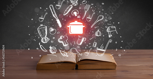 Wallpaper Mural Open recipe book with food related icons above Torontodigital.ca