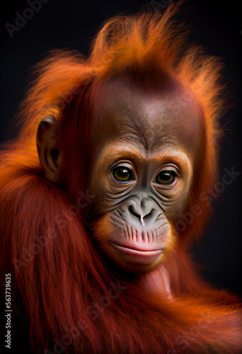 Little Orangutan.  Generative AI. © EwaStudio