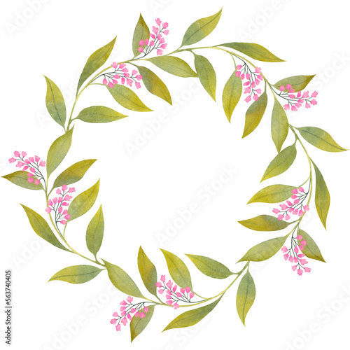Watercolor floral wreath isolated on white background. Natural hand painted design object. Ideal for wedding cards  prints  patterns  packaging design.