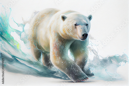 Polar Bears, watercolor, pastel, colors. ethereal. high quality. ephemeral art. Generated AI.