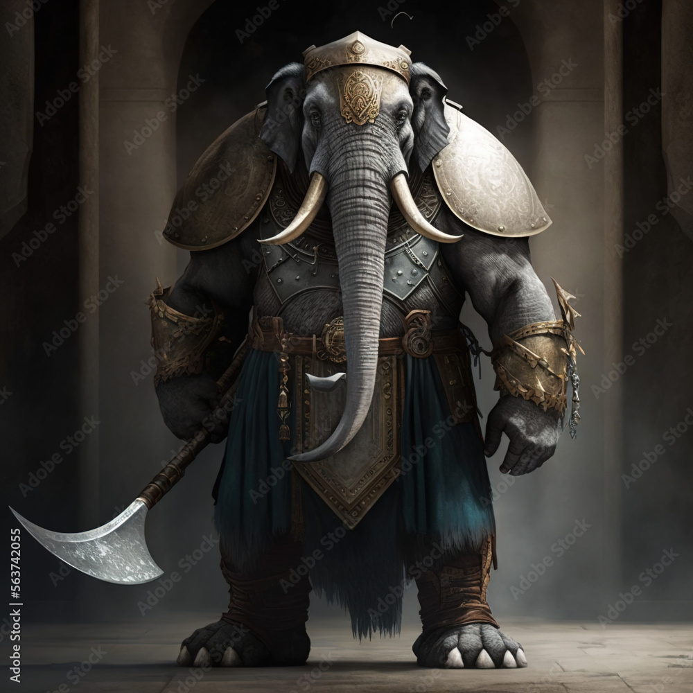 warrior elephant with an axe