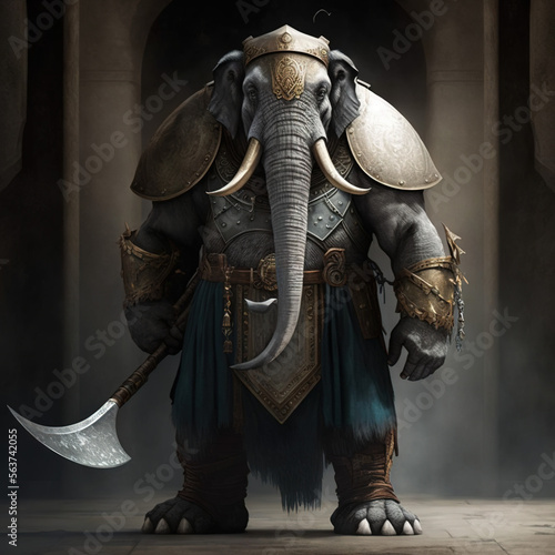 warrior elephant with an axe