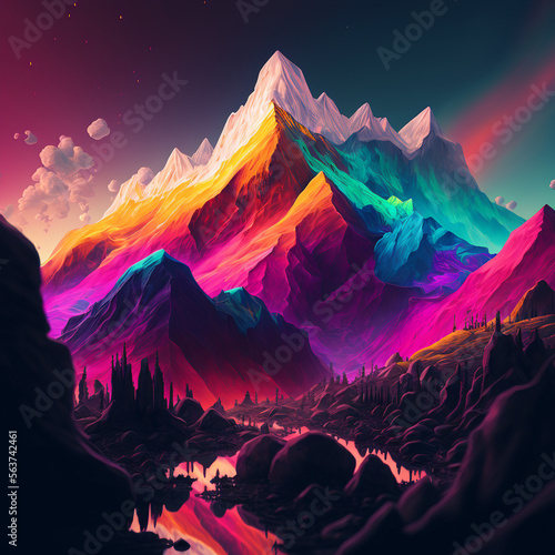 futuristic sunset in the mountains