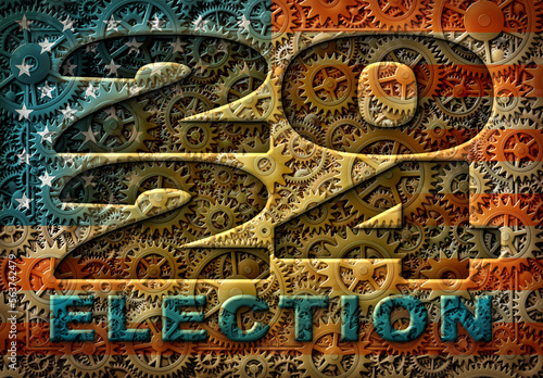 Election 2024 Title Art Created from Pattern of Gears and the U.S. Flag