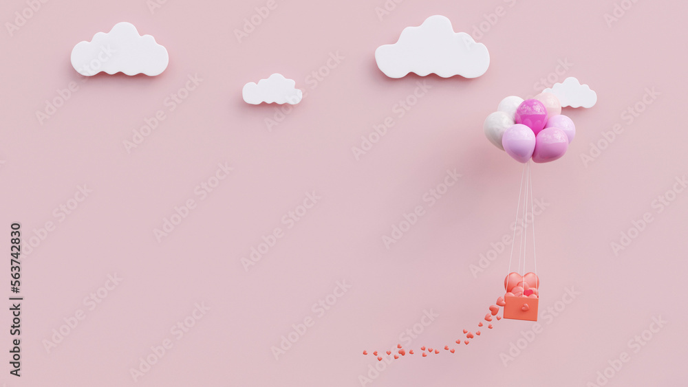 Illustration of Love and Valentine's Day, heart overflowing feather balloons. Art paper, card. Used in background design.3d render. Illustration of Love and Valentine's Day, heart overflowing feather balloons. Art paper, card. Used in background design.3d render.