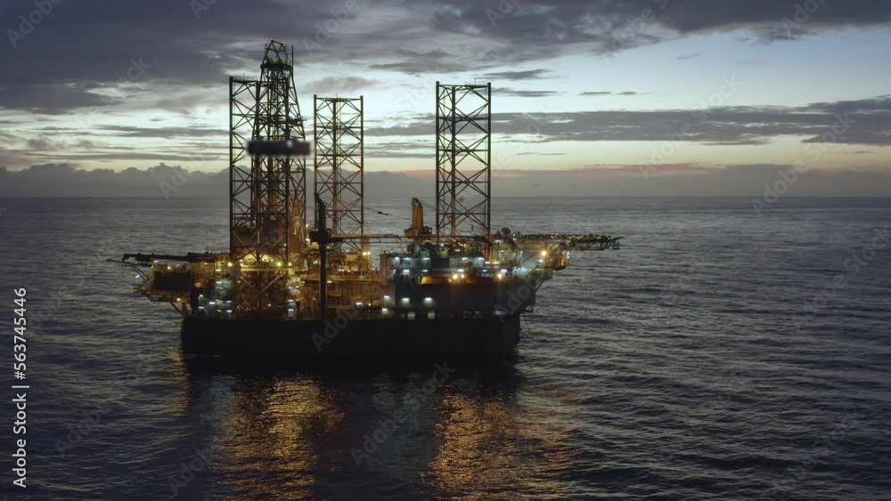 Aerial view of offshore jack up drilling rig during sunset - oil and gas industry
Aerial view of offshore jack up drilling rig during sunset - oil and gas industry