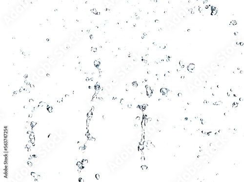 Shape form droplet of Water splashes into drop water line tube attack fluttering in air and stop motion freeze shot. Splash Water for texture graphic resource elements, White background isolated