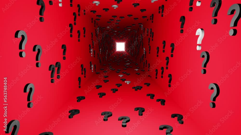 Question marks symbols tunnel icon red background 3d render. Digital