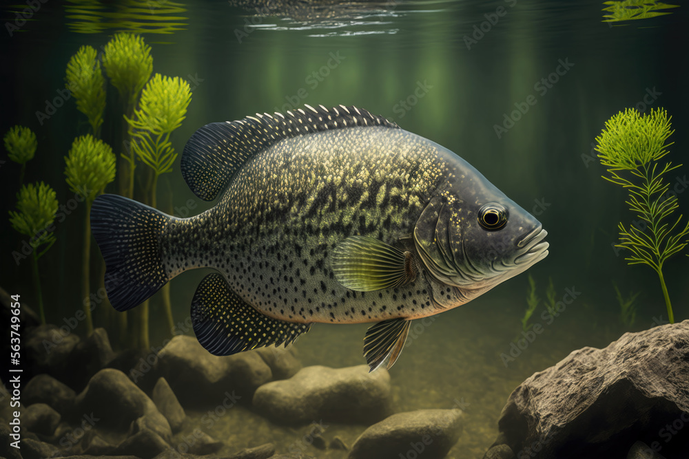 Black Crappie Summer Deep in Water created with Generative AI Technology, ai, generative Black Crappie Summer Deep in Water created with Generative AI Technology, ai, generative