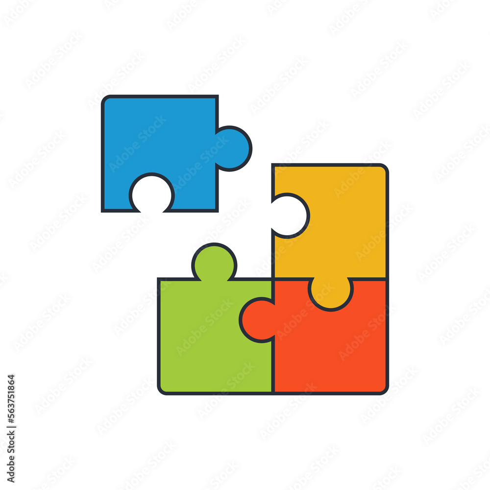 Puzzles flat illustration isolated on white background. Square puzzles vector. Colorful jigsaw puzzle, four pieces. vector illustration Puzzles flat illustration isolated on white background. Square puzzles vector. Colorful jigsaw puzzle, four pieces. vector illustration