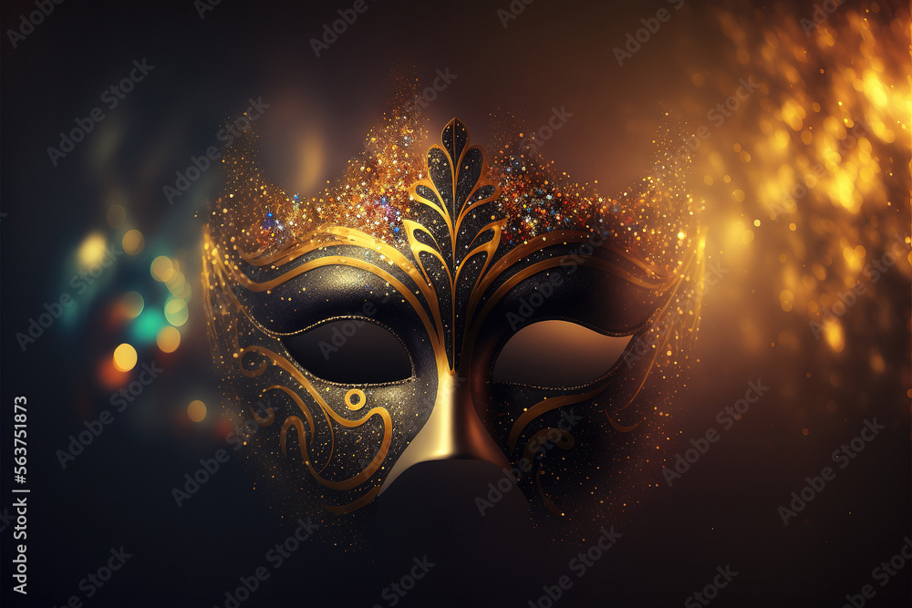 Luxury golden carnival mask for Venice carnival with abstract blurred